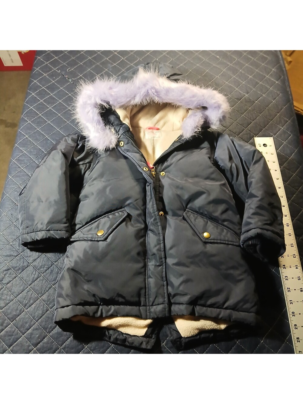 Crewcuts Puffer Parka Navy Faux Fur Hood Jacket Kids